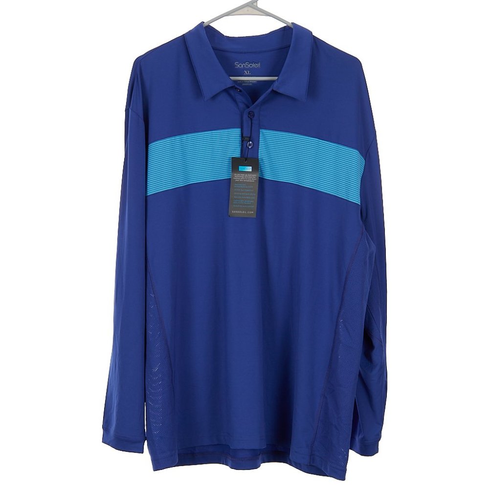 San Soleil Blue Performance Golf Shirt Sun UV 50+ Cooling Men's XL NWT - Picture 1 of 6